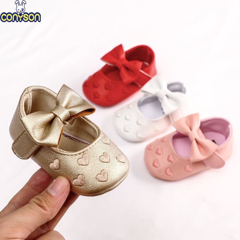 Conyson Wholesale 2023 Cute Summer Infant Heart Pattern Custom Non Slip New Baby Walking Shoes Rubber Toddler Girls Casual Shoes