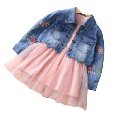 Casual Custom Jeans For Girls Children Clothes Girl long sleeve Kids Flowers Dress Kids Wear Girls Dresses