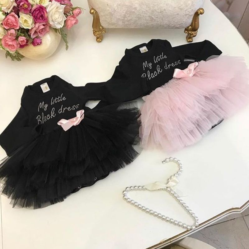 Toddler Infant Baby Girl Long Sleeve Dresses Party Flower Lace Dress Black Romper Jumpsuit Outfit