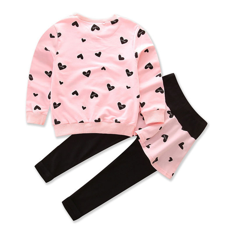 Conjunto de roupa infantil personalizado para meninas, composto por camiseta de manga comprida e leggings, 100% algodão.