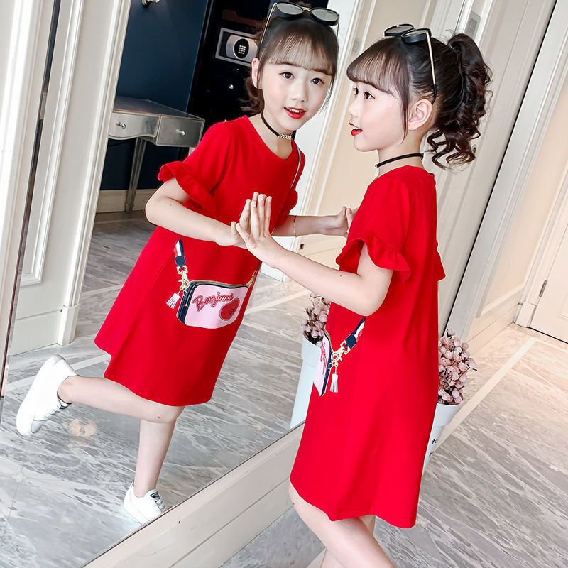 Conyson Wholesale New Design Kids Clothes Summer Outfit Floral Short Sleeve Print T-shirt Cartoon Casual Dress for Little Girls