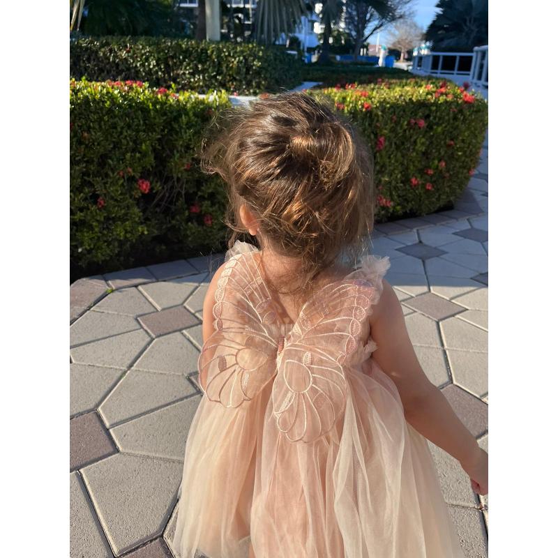 Conyson Wholesale Solid color Kids Girl Casual strap Sleeveless with butterfly wings Summer Baby Girls Tutu Dress