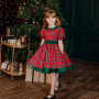 Conyson Hot Princess Kids Girls Christmas Dress Ruffles Long Sleeve Plaid Lace Patchwork Tulle Tutu Dress Baby Bow Santa Hot