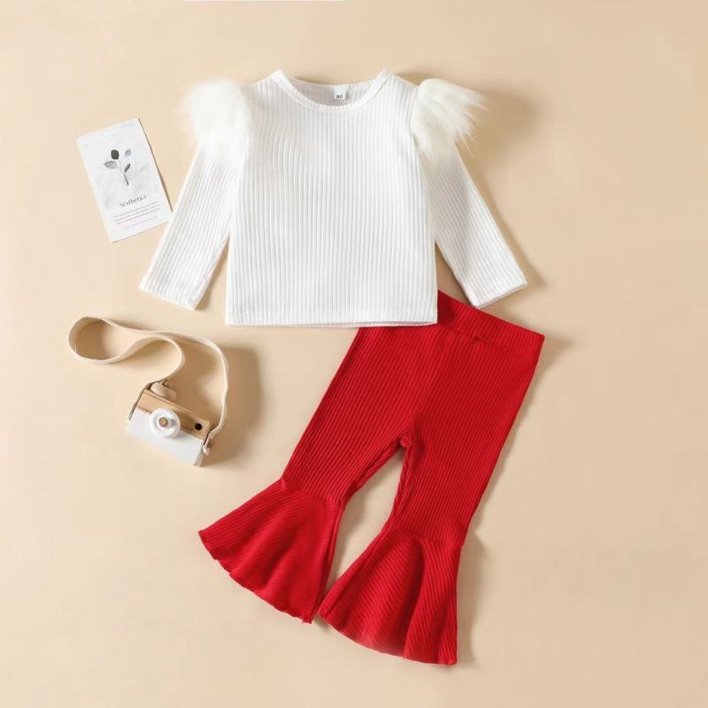 Conyson Baby Girl Clothes Set Tops+ Solid Bell-bottomed Pants Children Outfits Flared Pants Outfits Kids Clothes Girls Set
