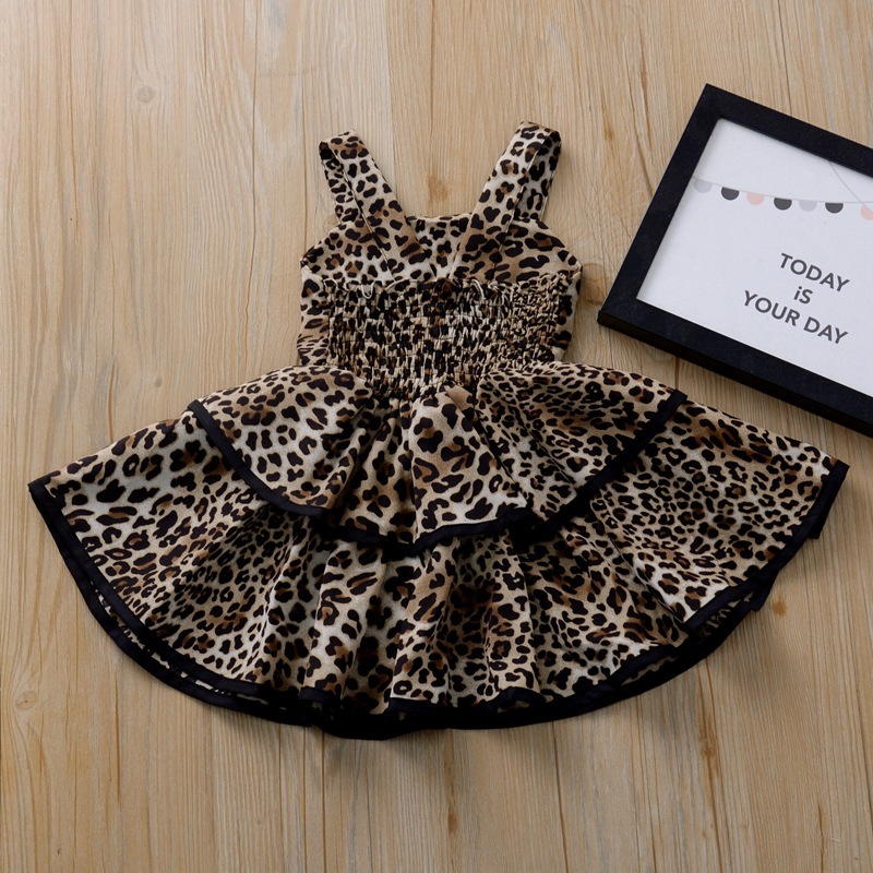 Conyson Hot Sale Spring And Summer New High-quality Beach Leopard Print Halter Bubble Tutu Skirt Girls Kids Dresses