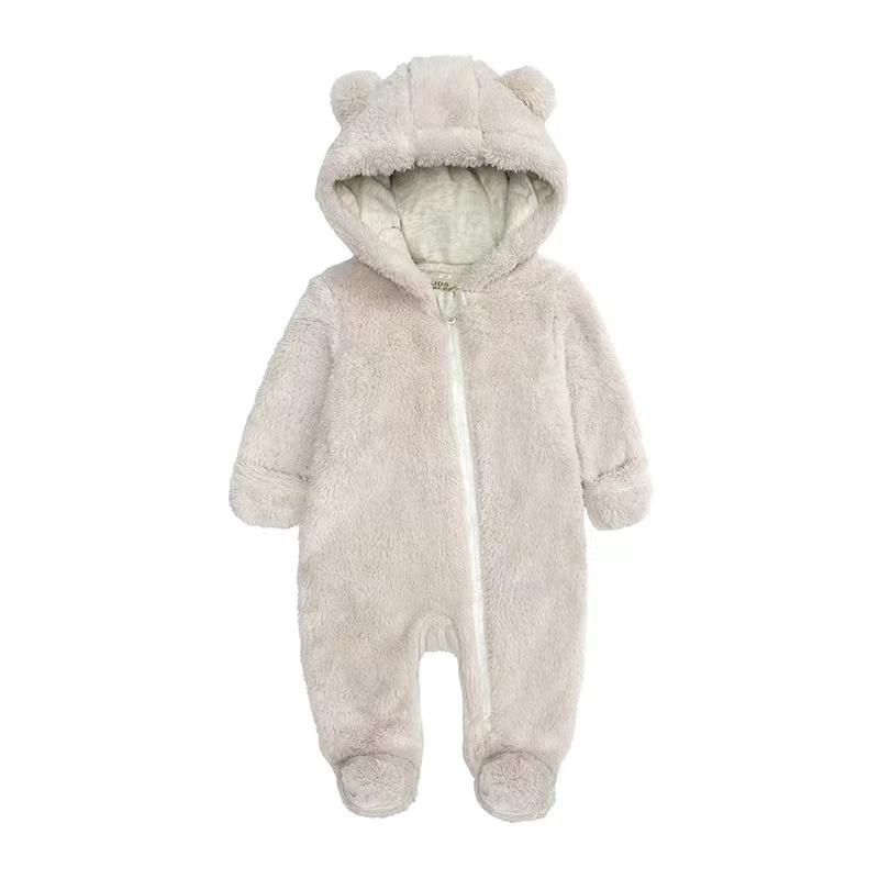 Conyson Stock Lot Solid Long Sleeve Children Clothing Vintage Zipper Outfit Hooded New Born Baby Boy Girl Winter Romper