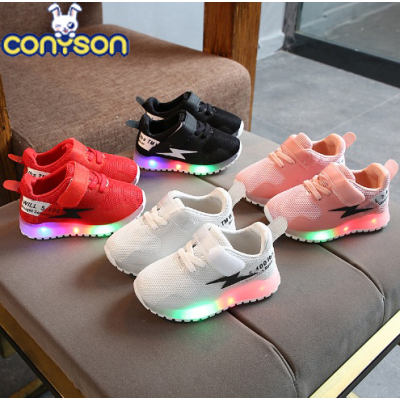 Conyson hot sale fashion toddler Children's baby Casual kids boy girl LED light shine running sneaker sport grid designer shoes