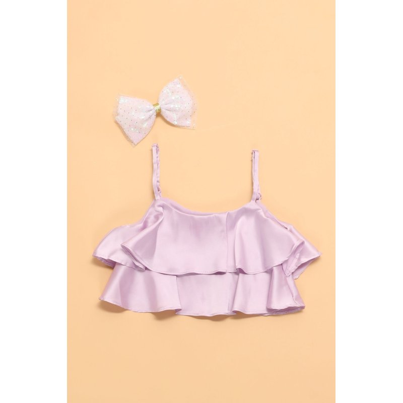 Conyson Designer Summer White Kid Girl Blouse Frill Bottoms Silk Vest Tops Solid Sleeveless Ruffle Baby Girls Crop Halter Top