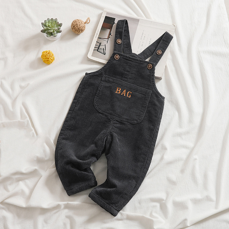 Wholesale Full Length Letter Print Embroidered Corduroy Kid Overalls Toddler Sport Pants For Children