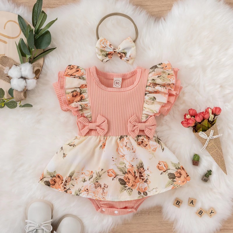 Conyson Wholesale High Quality Flower toddler Baby Clothing Dress Baby Romper