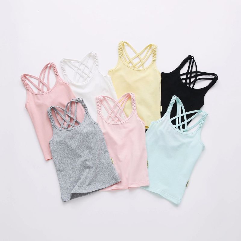 Conyson Summer T Shirt Girls Children Slip Tops Teenage Clothes Cotton Kids T-shirts Camisole Baby Undershirt Solid Braid Vest
