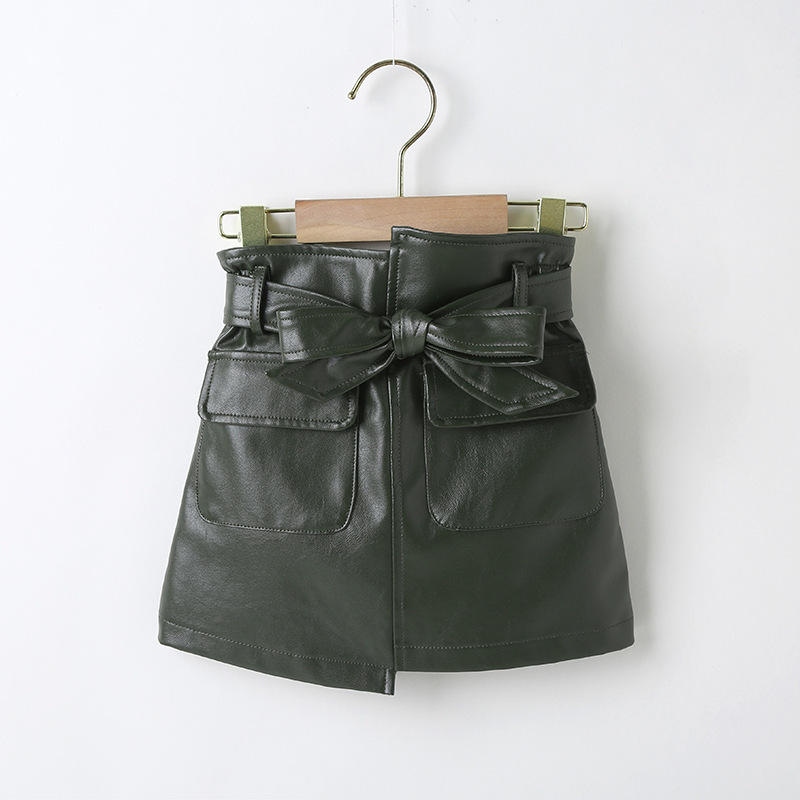 Conyson New Kids Girls Fashion Spring Clothing Solid Leather Skirts For Kids Girls Korean Short Dress Girl Pu Leather Skirt