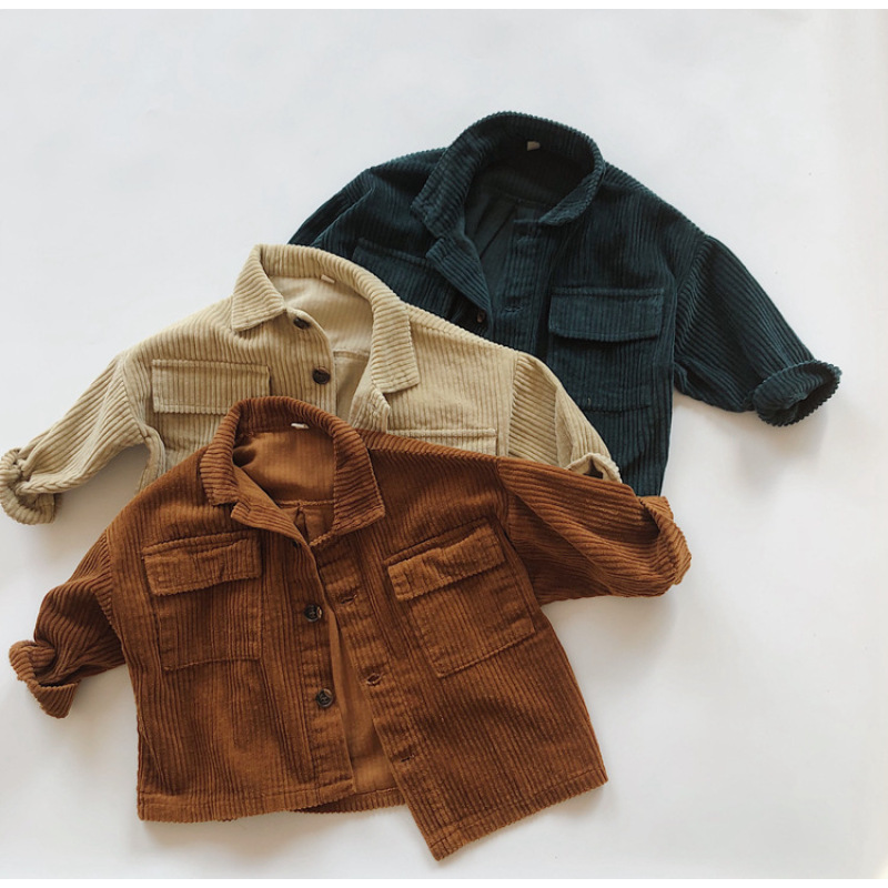 Children Turn Down Collar Boys Corduroy Coat Kid Outwear Long Sleeve Jacket