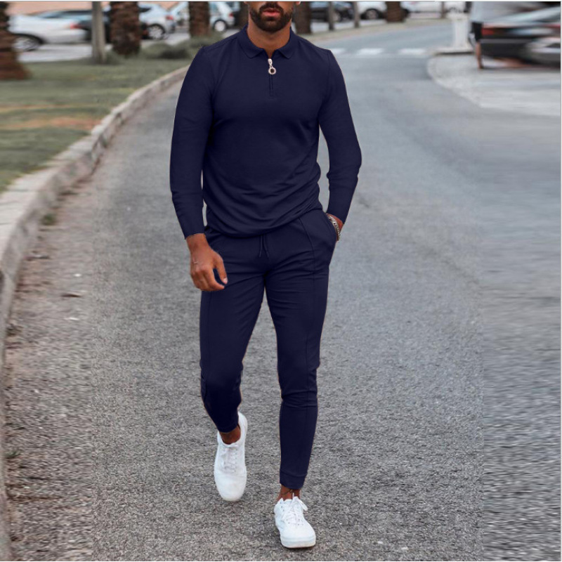 High Quality Custom Logo Men Sportswear Casual Gym Outfits 2 Piece Tracksuit Solid Zipper Sweatshirt Pants Slim Fit Suits
