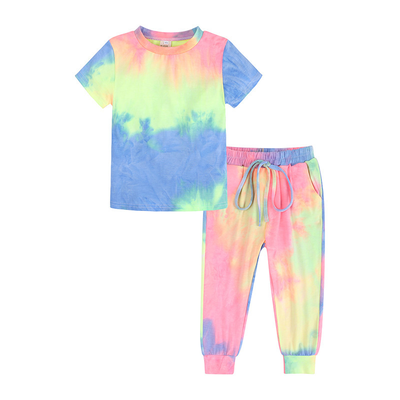 Conyson Wholesale Custom Summer sportswear Colorful Art Stationary Home Outdoor unisex Kids Clothing 2 Pieces Shirt Kids Sets