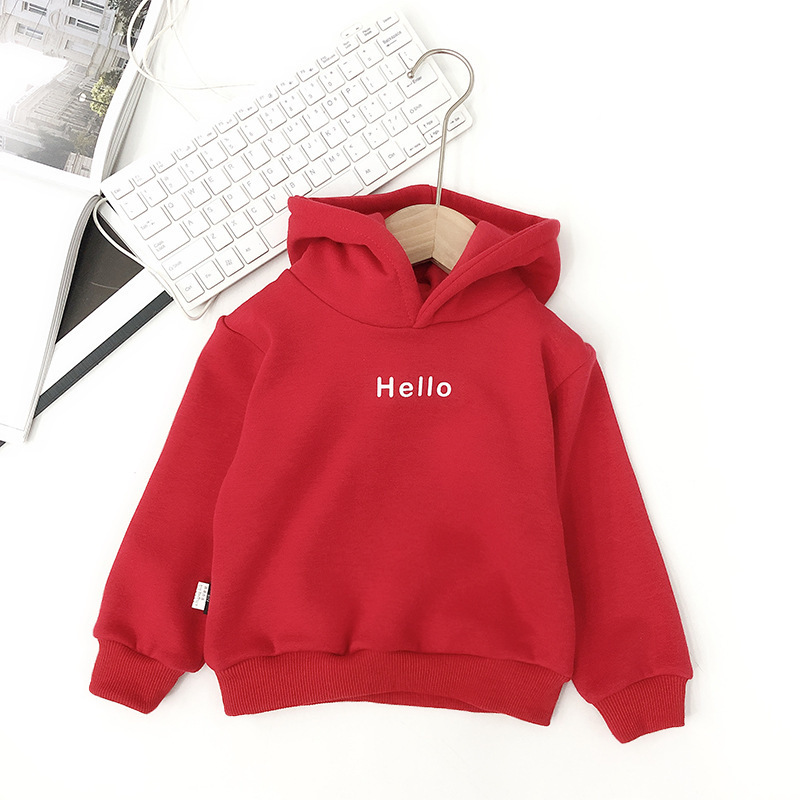 Conyson Baby Kids Boys Girls Clothes Hooded Letter Hello Solid Plain Hoodie Children Pullover Tops Custom Casual Kids Hoodies