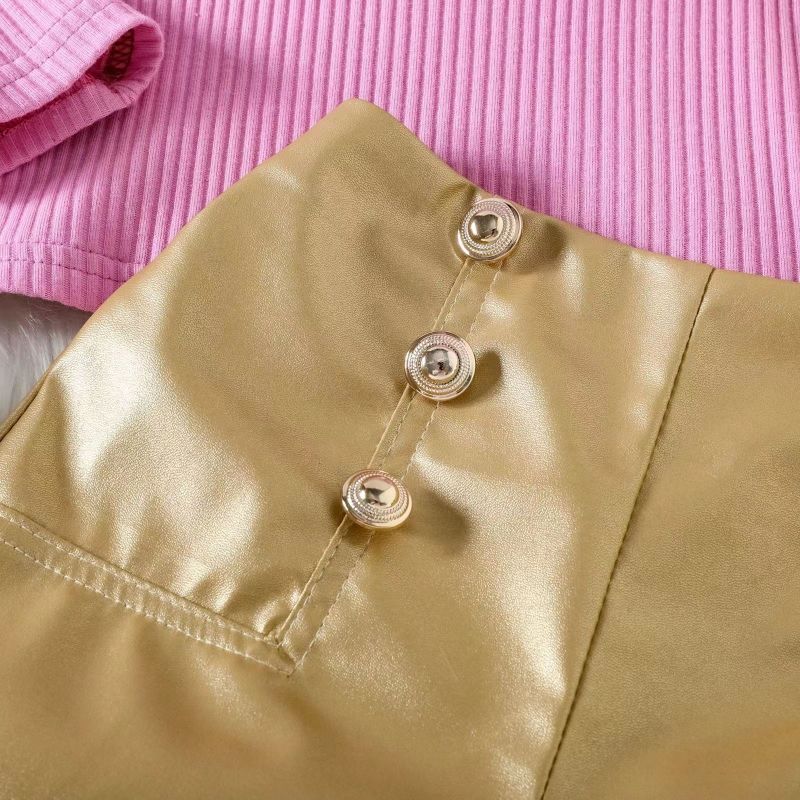 Conyson Hot Wholesale Europeon Style Fashion Square Collar Stripe Sweater PU Nail Button With Pocket Little Girls Fall Clothes