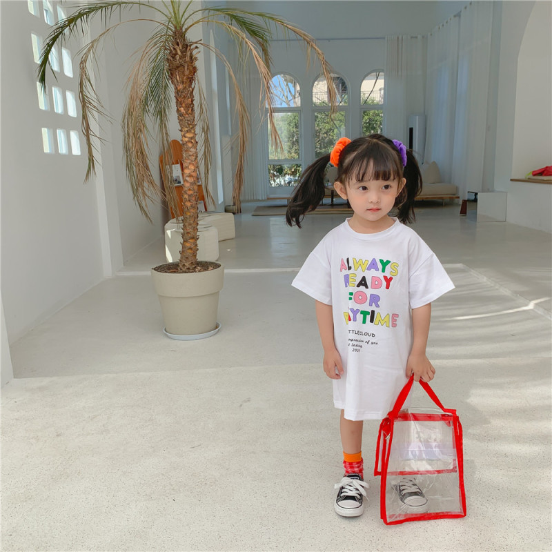 Conyson Hot Fashion Summer Kids Clothes Short Sleeve Solid Letter Colors Print Little Girls T-shirt Causal Flower Cotton Dress