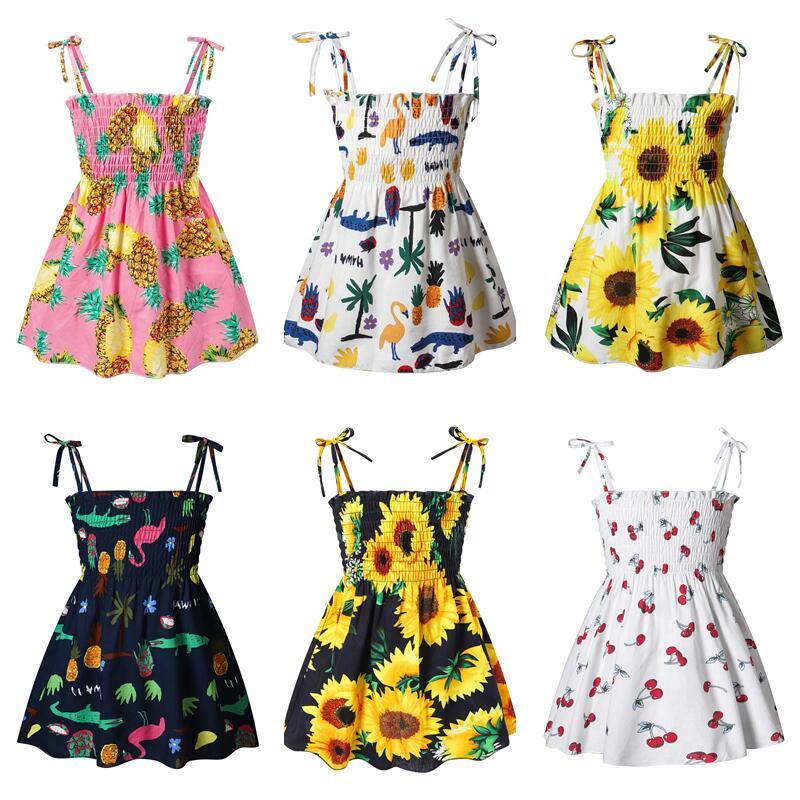 Conyson  Kids Dresses Girls Summer Sleeveless Strap Princess Dress Cotton Flower Print Children Clothes Girl Casual Sundress