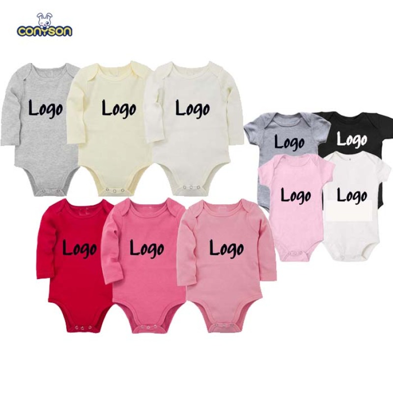Conyson Wholesale 2022 Summer Infant Unisex Personalized Short Sleeve Bodysuits Custom Print Logo Toddler Baby Solid Romper