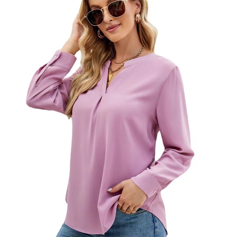 Conyson New Arrivals Oem Custom Lady Fashion Spring Summer Long Sleeve V Neck Solid Women Oversize Ladies Tops Blouses Clothes