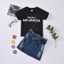 Summer Alphabetic T-shirt Jean Skirt Girls Clothing Sets Short Sleeve Worsted Children Girl Clothes Set Letter Pattern