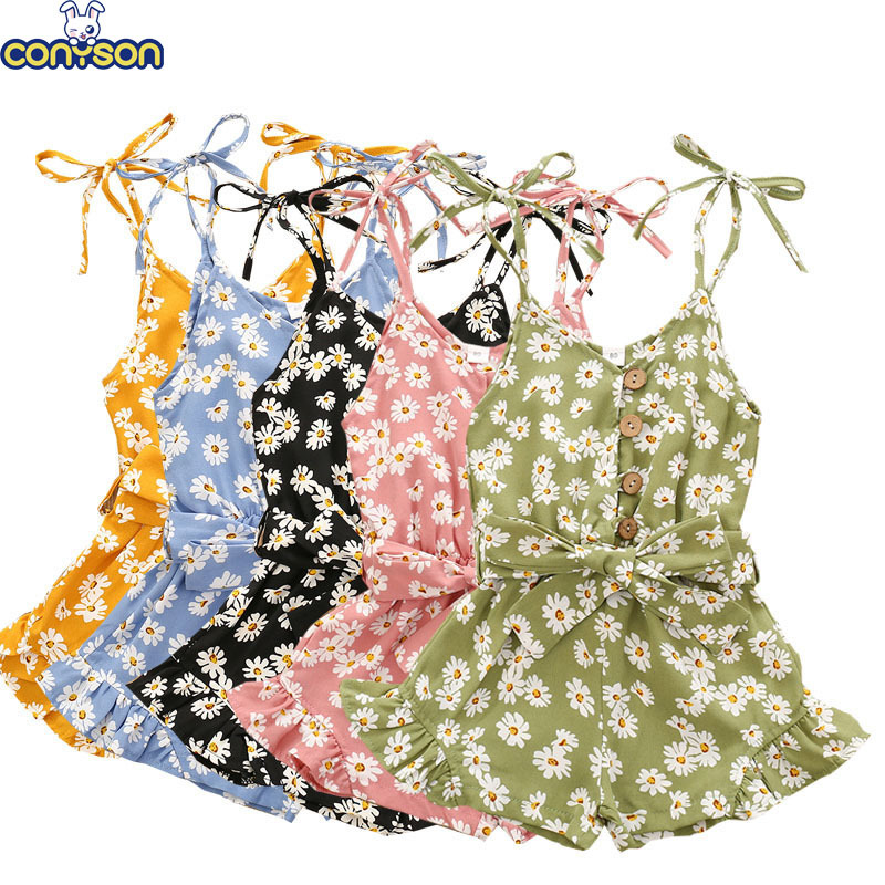 Conyson hot sale Summer Newborn Girl print flower Baby Girl leisure Cotton Sleeveless Mesh Newborn Casual rompers