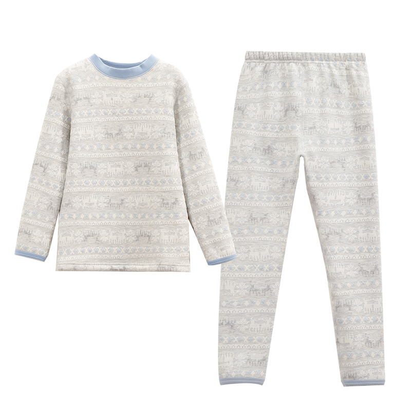 Kids long johns thermal underwear set cotton jacquard thermal pajamas