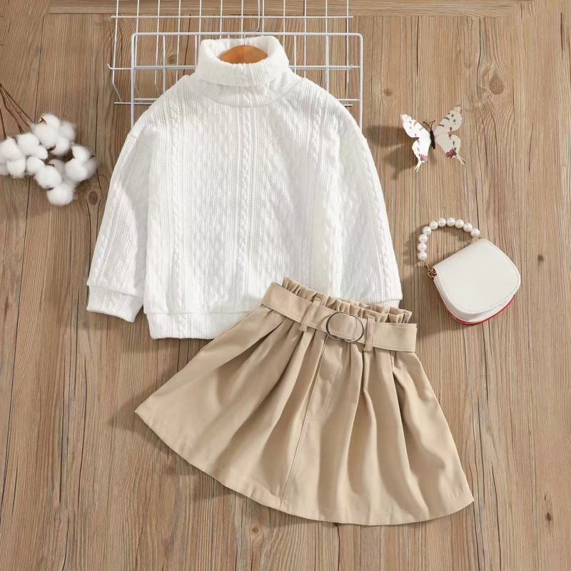 Conyson Winter Kids Girls Dress Clothes Set Long Sleeve Sweater Skirt 2 Piece Outfits Casual Cuter Cotton Littler Girl Clothing
