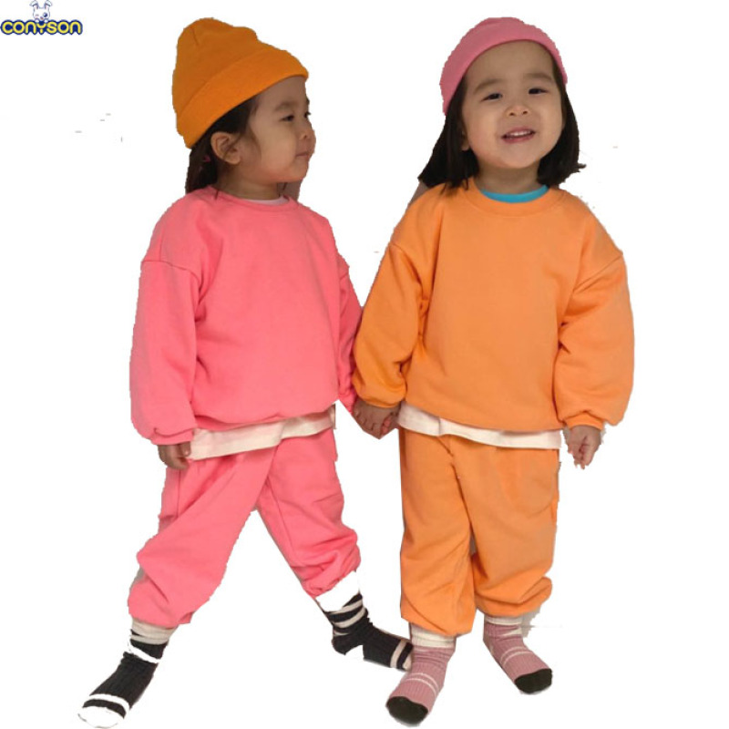Conyson custom Made Outdoor toddler fall jogger solid Baby Kids clothing Tracksuits Wholesale boys girls Sweatsuit Clothes Sets