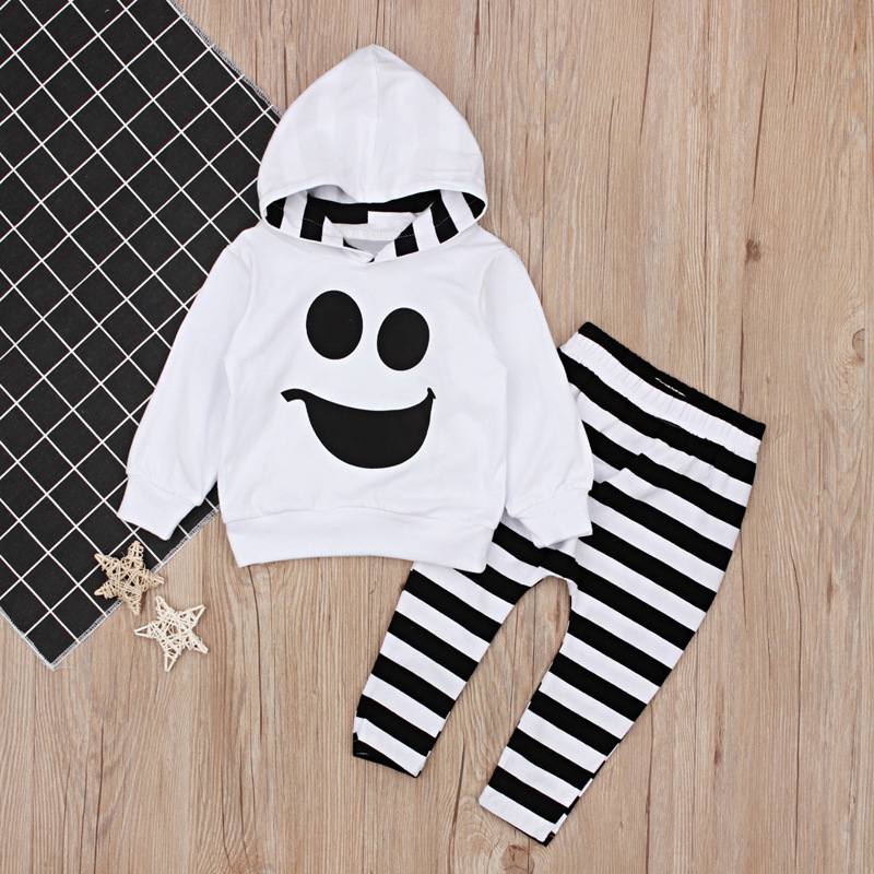 Conysond Toddler Boy Halloween Long Sleeve Sweater Printed Pants Clothing Sets Casual Cute Striped Ghost Pant Infant Boys Suits