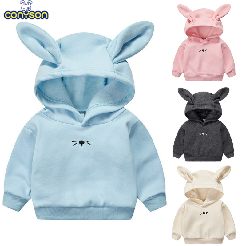 Conyson Unisex Hot Sale Baby Kids Boy Girl Pullover Cute Baby Sweatshirt Customize Rabbit Ear Outfit Toddler Baby Kids Hoodies