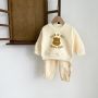 Wholesale Autumn Winter Cute Bear Round Collar two piece Plush warm sports tracksuits Sweater Baby clothing Set