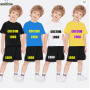 Conyson summer Custom logo Made Outdoor toddler boys cotton print sets Baby Clothes Kids clothing Tracksuits t shirt shorts Set