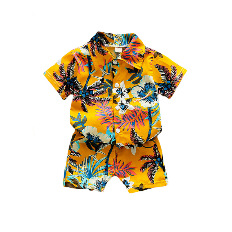 Baby Coconut Tree Pattern Popular Short Sleeve Shirt Boy Clothes 2021 New Coconut Tree Short-sleeved Cotton Children Suit