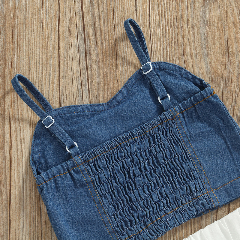 Conyson Fashion Kids Girls Casual Jean Vest Short Skirts Outwear Summer Suits Little Girl White Pleated Dresses 2pcs Outfits