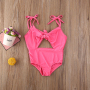 Conyson Wholesale Kids Girl Bow Swimwear  Clothes Solid Vest Beachwear Bikinis Pink One-piece Breathable Children's Swimsuis
