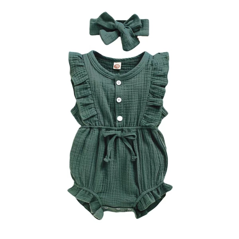 Conyson Newborn Baby Clothes Summer Jumpsuit Headband 2pcs Sets Sleeveless Custom Infant Ruffles Short Baby Girls' Romper