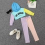 Conyson New Style Stock Lots Casual Style Mix Color Long Sleeve Letter Hoodie Boutique Girls Children Kids Two Piece Sets