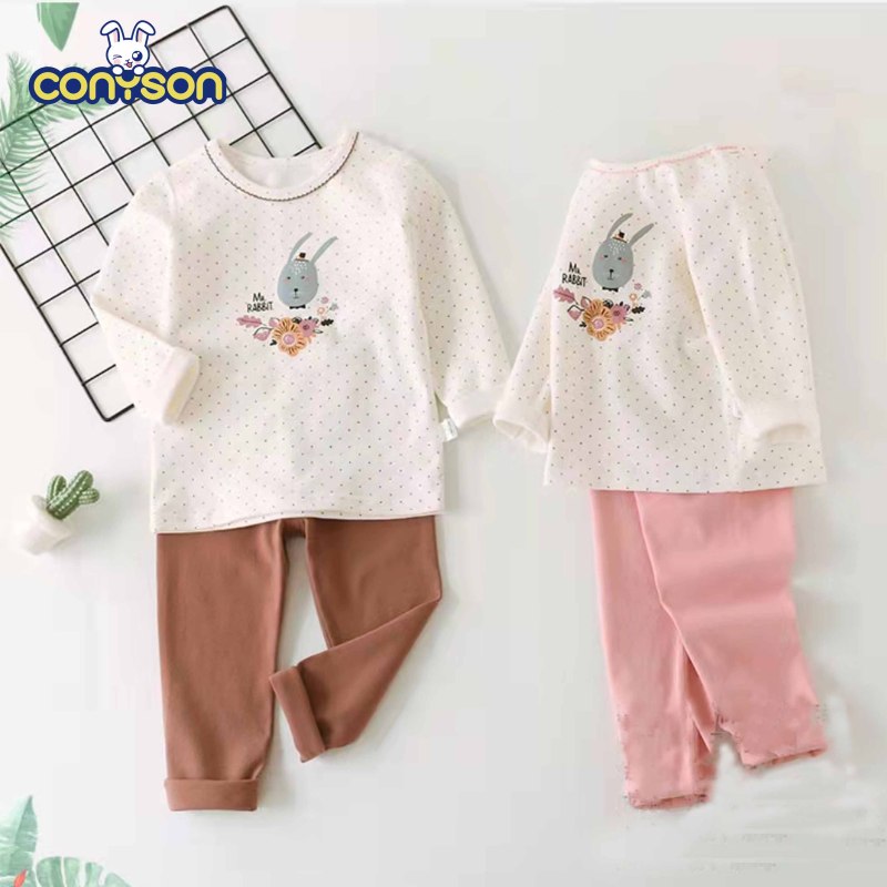 Conyson Wholesale Hot Selling Cotton OEM Service Terno Kids Warm Sleepwear 2 Pcs Girl Cartoon Pajamas Sets