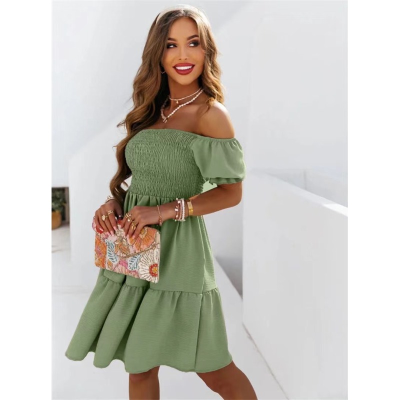 Conyson Summer Fashion Off Shoulder Short Sleeve Dress Hot Sale Solid Casual Backless Floral Beach Women's Dresses