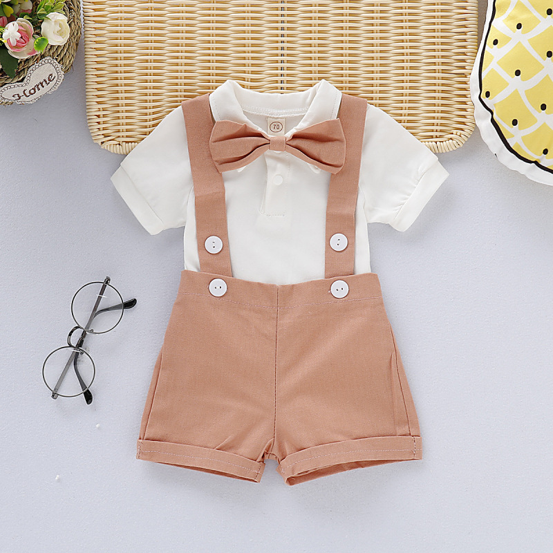 Conyson Hot Summer Gentleman Wedding Party Custom Outfits Short Sleeve 3Pcs Children Clothes Kids Boys Casual Clothing Set Kids