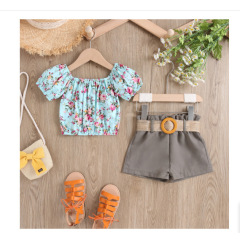Conyson Garment kids girls summer set 1-6 years shirt short pants clothing set children boutique baby girl flowers outfit set
