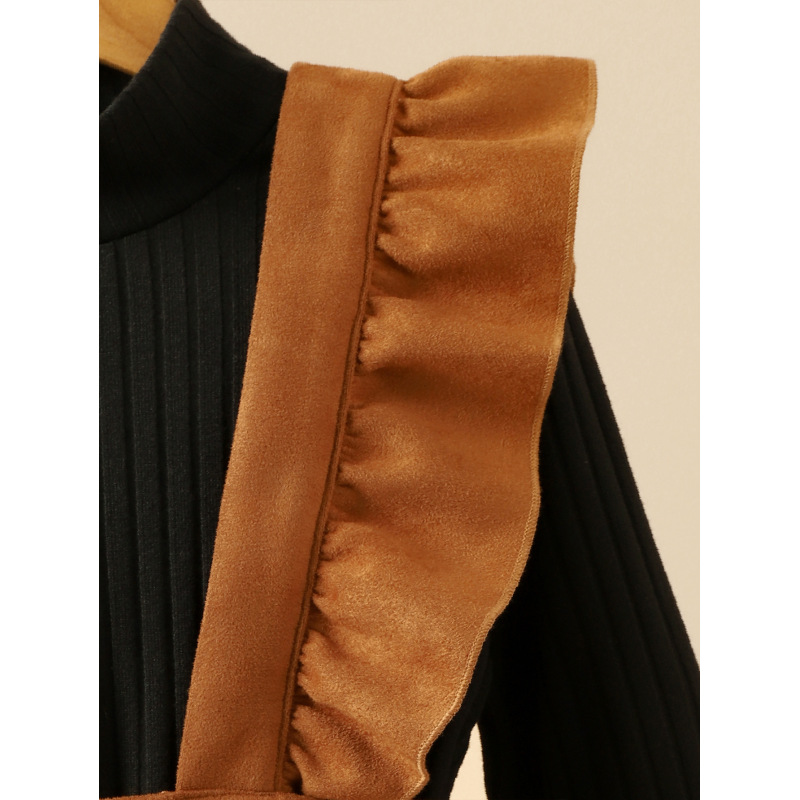 Conyson Boutique Kids Clothes Sweater Brown Strap Skirt 3 Pcs Children Girl Suits Cotton Solid Top Elegant Dresses With Belt Set