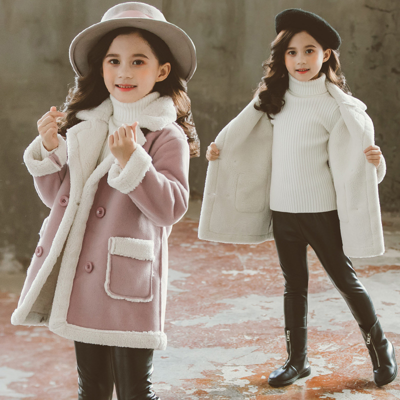 Conyson wholesale rts korean kids fashion boutique baby clothes Woolen Girl Long Sleeve Autumn Winter button fur clothing Coat