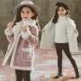 Conyson wholesale rts korean kids fashion boutique baby clothes Woolen Girl Long Sleeve Autumn Winter button fur clothing Coat