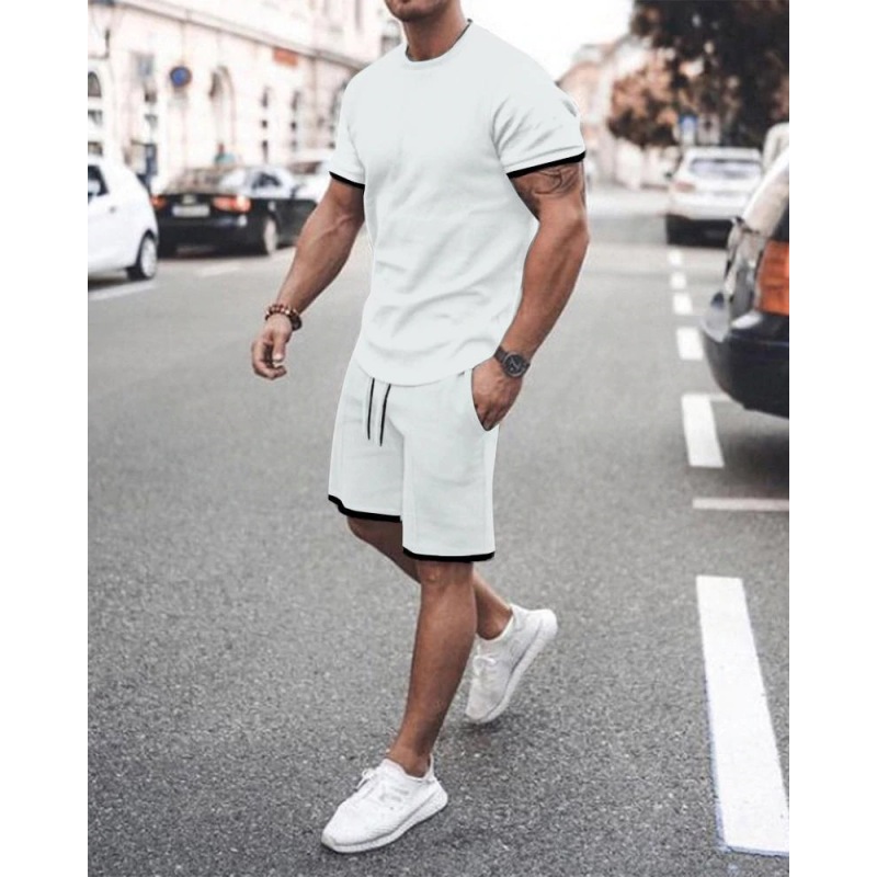 hot sale rts Custom logo Made Outdoor online designer mens summer jogger Clothes suit clothing two-piece adult t-shirt short Set
