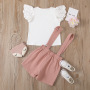 Fashion 2pcs Kid Girls Outfit Sets Casual Summer Girl Clothes Set Flying Sleeve Top Suspender Shorts 2pcs Suit Casual Kids Set