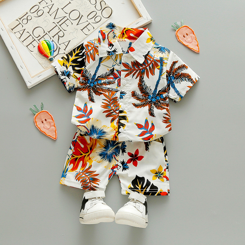 Baby Coconut Tree Pattern Popular Short Sleeve Shirt Boy Clothes 2021 New Coconut Tree Short-sleeved Cotton Children Suit