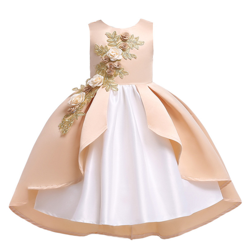High Quality Layered Dress Kids Princess Printed Flower Christmas Evening Girls Party Dresses